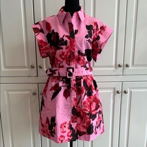 NWT! Tuckernuck Pink Floral-Print Shirt Dress with Belt